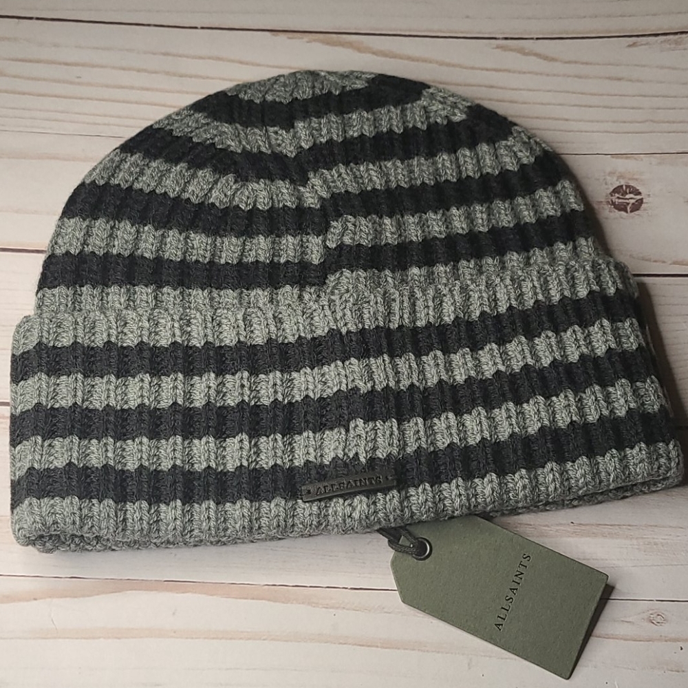 All Saints Striped Fisherman Rib Beanie Ha…